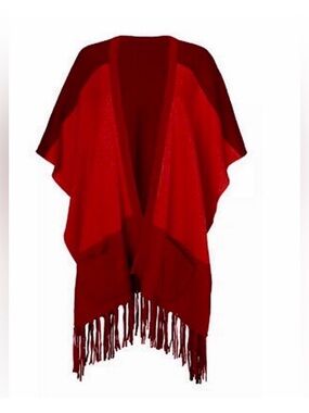 NWOT CAbi Red Fringe Wrap Poncho